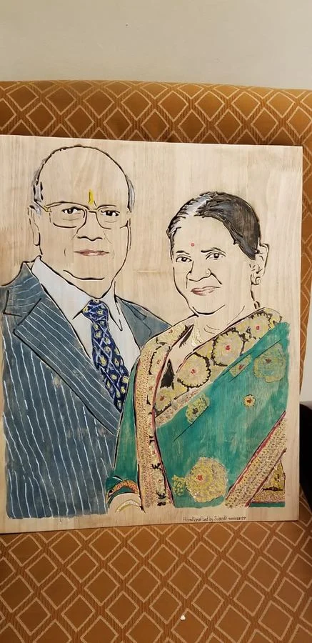 Hand-painted portrait of a couple in formal dress