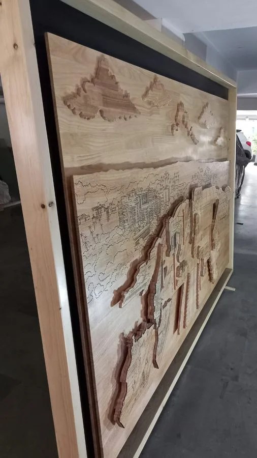 Angled view of the Goa Shipyard mural showing its layered depth