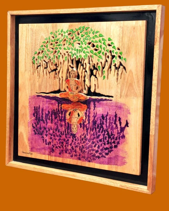 Hand-painted Tree of Life panel in a wooden frame