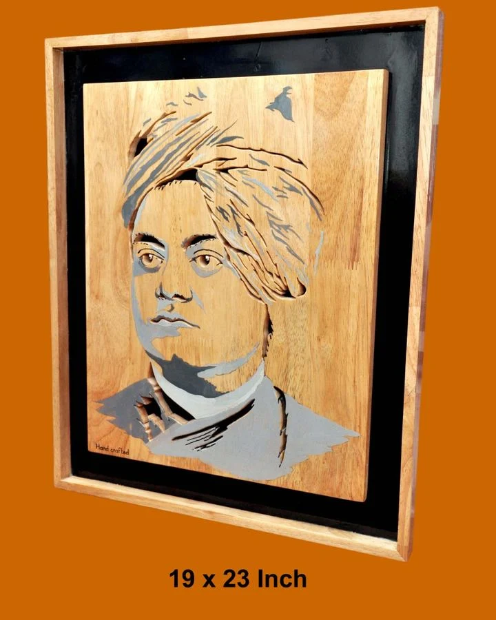 Swami Vivekananda wood portrait, 19 x 23 inches