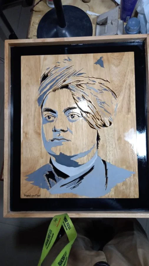 Swami Vivekananda portrait with hand-painted blue robes