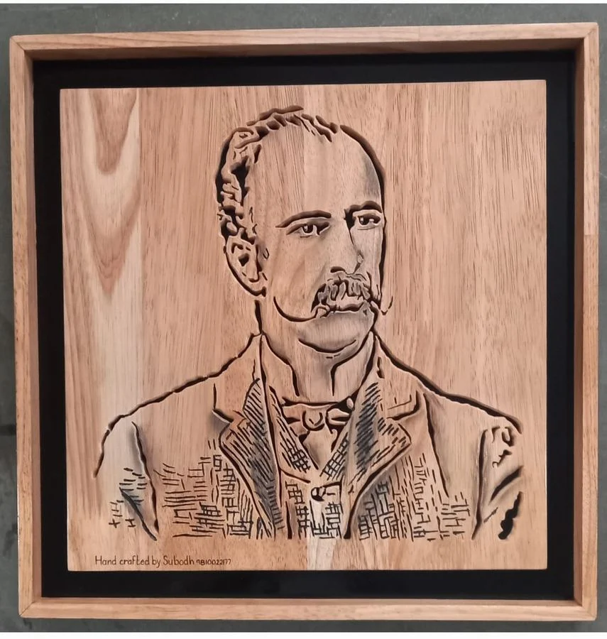 William Osler portrait hand-cut in wood and framed